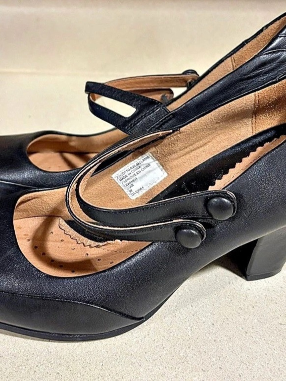 Denver Hayes Melanie Black Leather Double-Strap Mary Jane Heels | Size 9